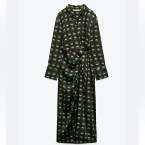 zara green pattern dress Zara Cross Waist Jersey Dress-Hunter Green, Ikat
